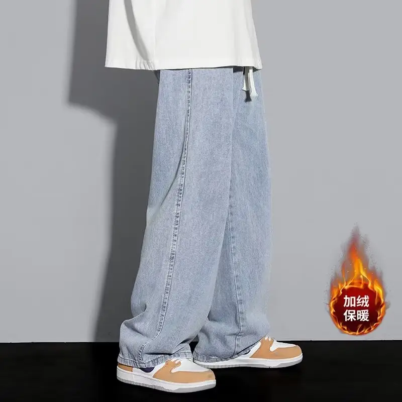 Men Fleece-Lined Loose Jeans 2025 Winter Trendy — feature 1