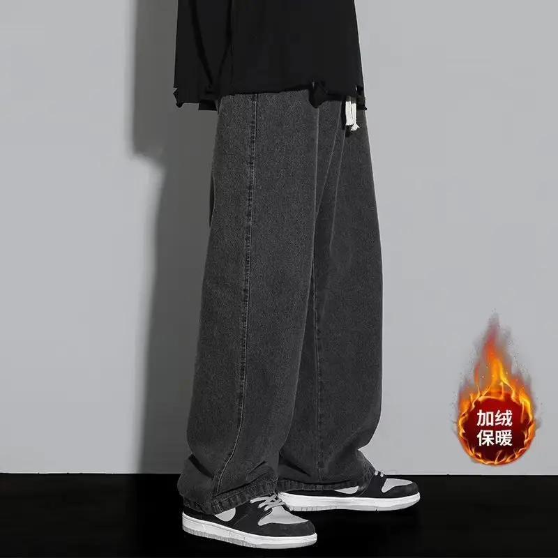 Men Fleece-Lined Loose Jeans 2025 Winter Trendy — feature 3