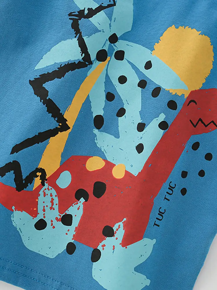 Blue Printed Boys T-Shirt Pure Cotton Summer Wear
