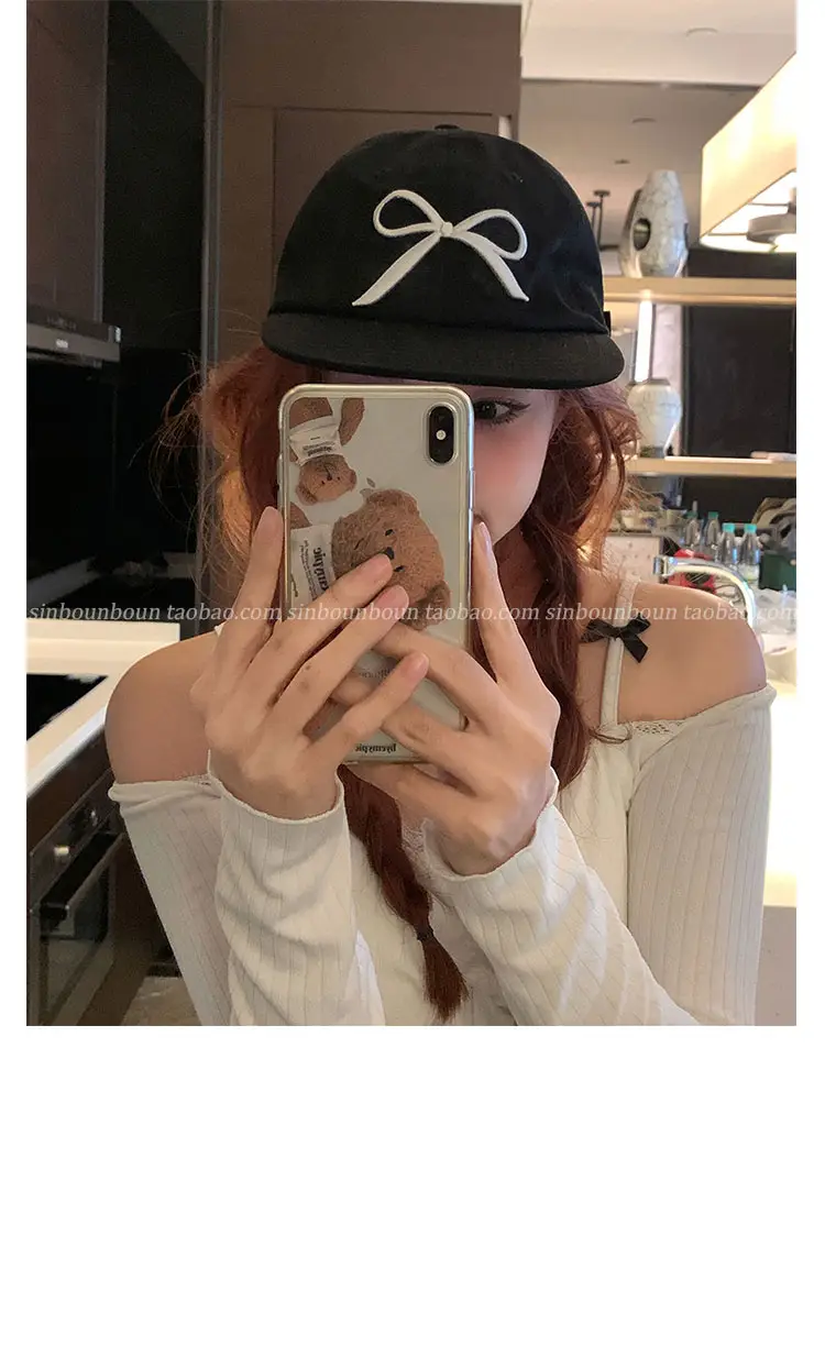 Women's Embroidered Bow Baseball Cap with Wide Brim Sun Hat — feature 3