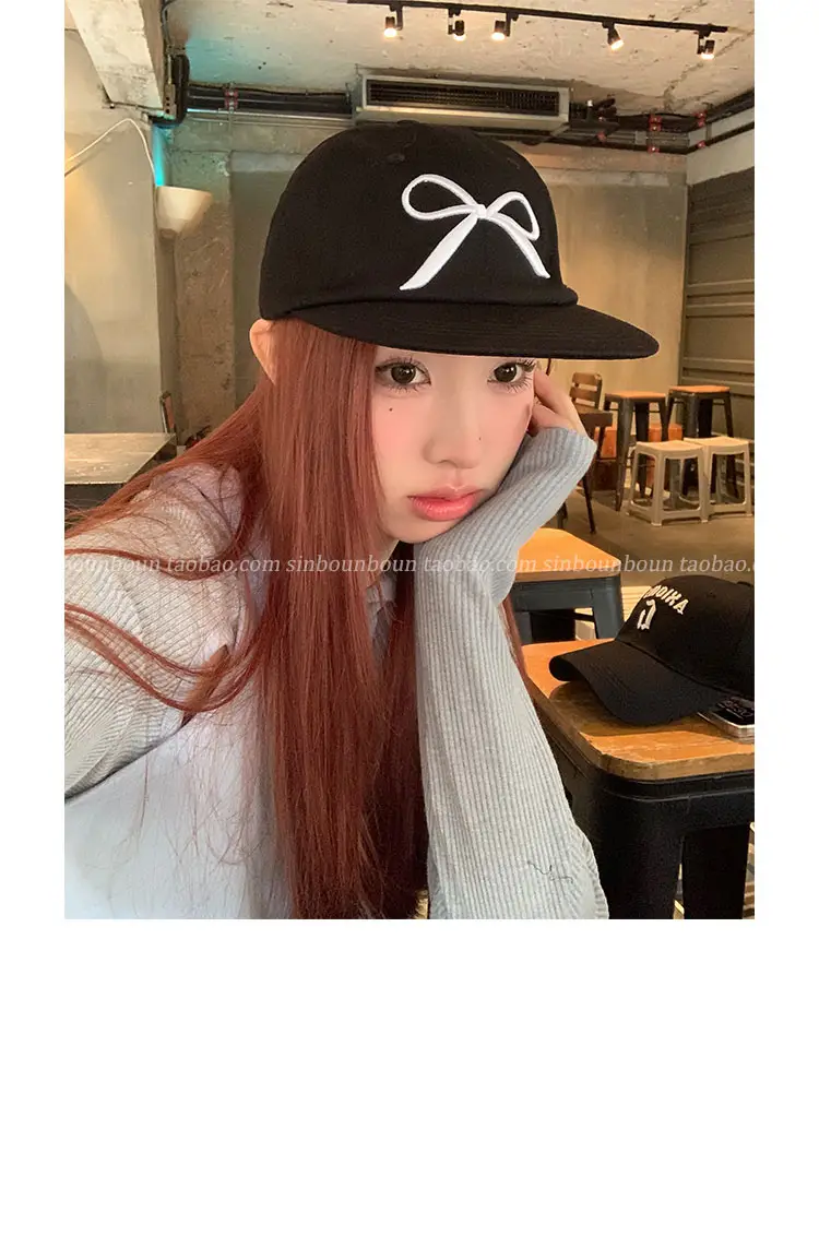 Women's Embroidered Bow Baseball Cap with Wide Brim Sun Hat — feature 8