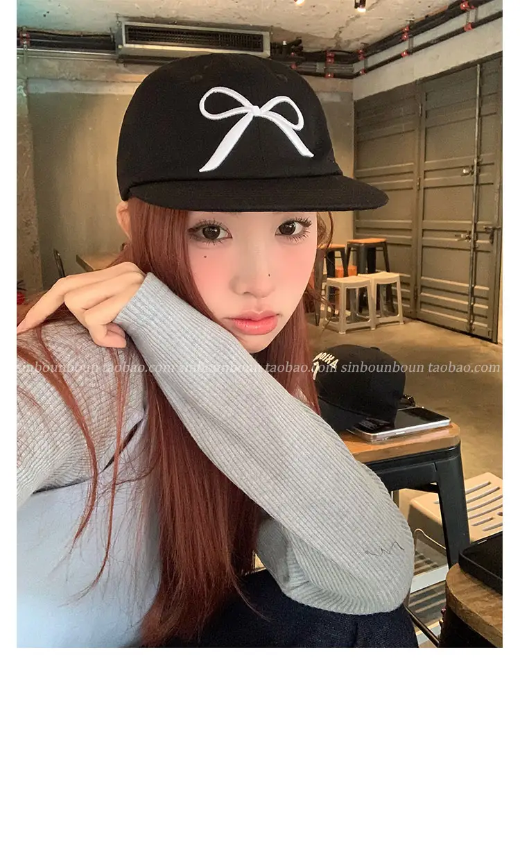 Women's Embroidered Bow Baseball Cap with Wide Brim Sun Hat — feature 9