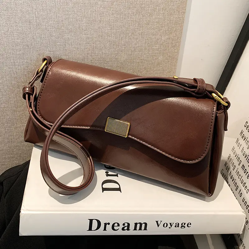 Women's Brown Crossbody Bag with Gold Plated Clasp