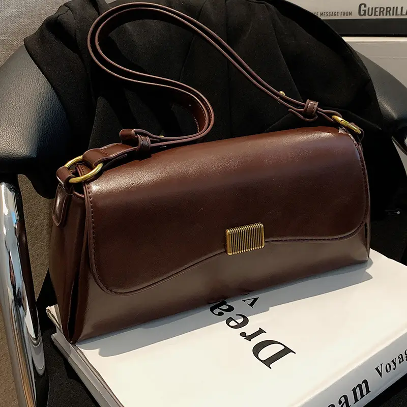 Women's Brown Crossbody Bag with Gold Plated Clasp
