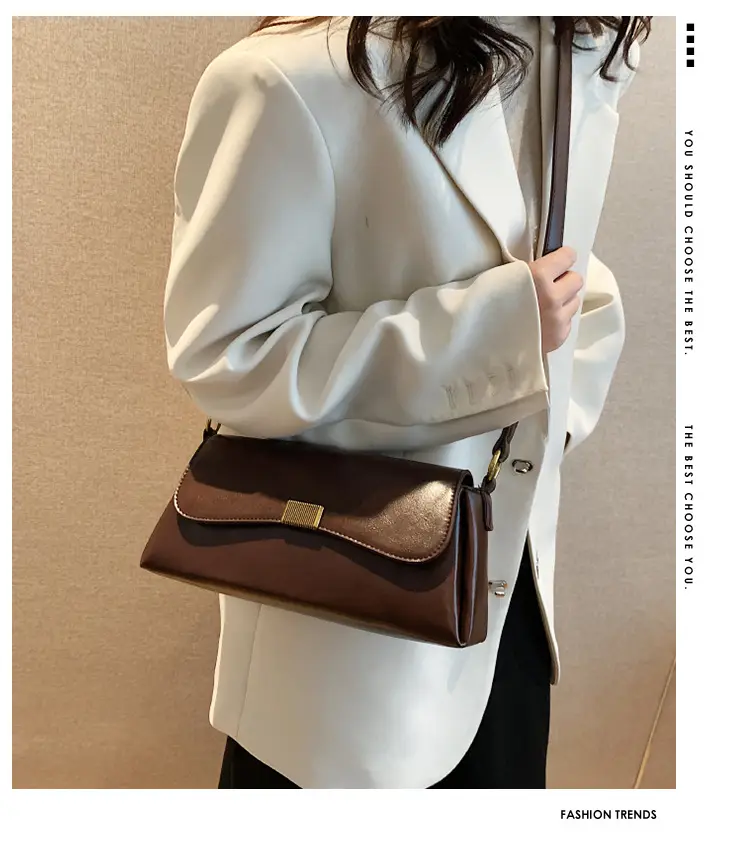 Women's Brown Crossbody Bag with Gold Plated Clasp — feature 1