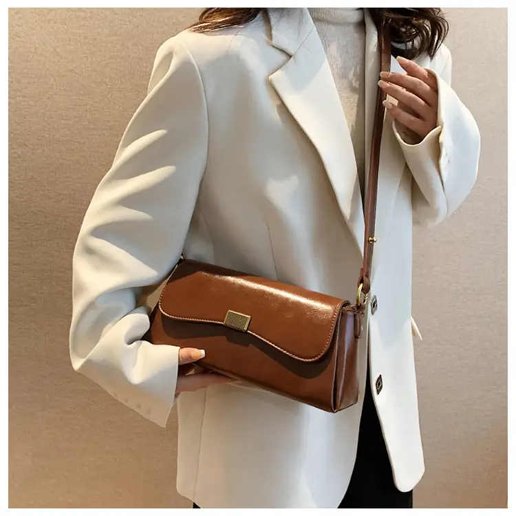 Women's Brown Crossbody Bag with Gold Plated Clasp — feature 18