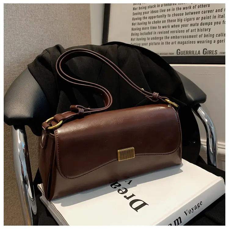 Women's Brown Crossbody Bag with Gold Plated Clasp — feature 35