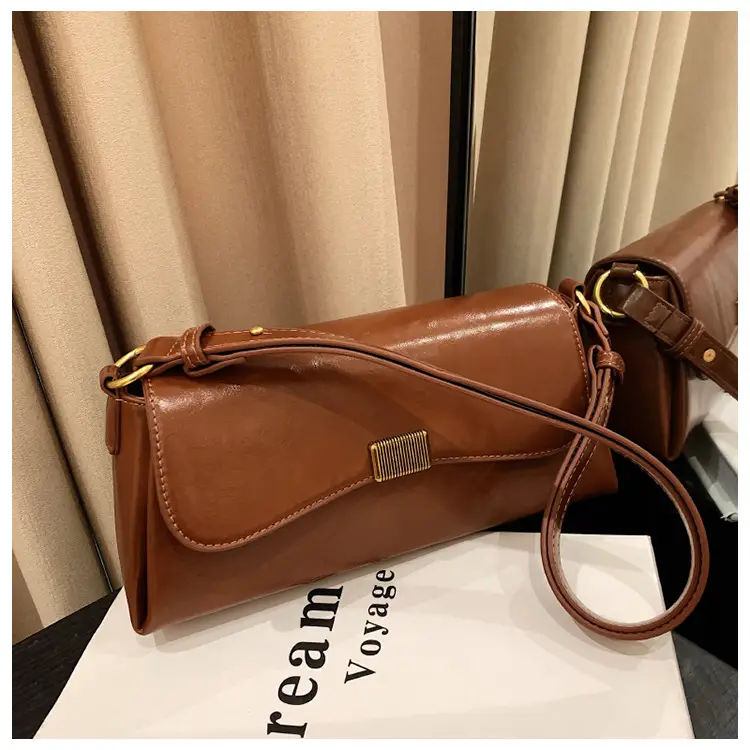Women's Brown Crossbody Bag with Gold Plated Clasp — feature 41