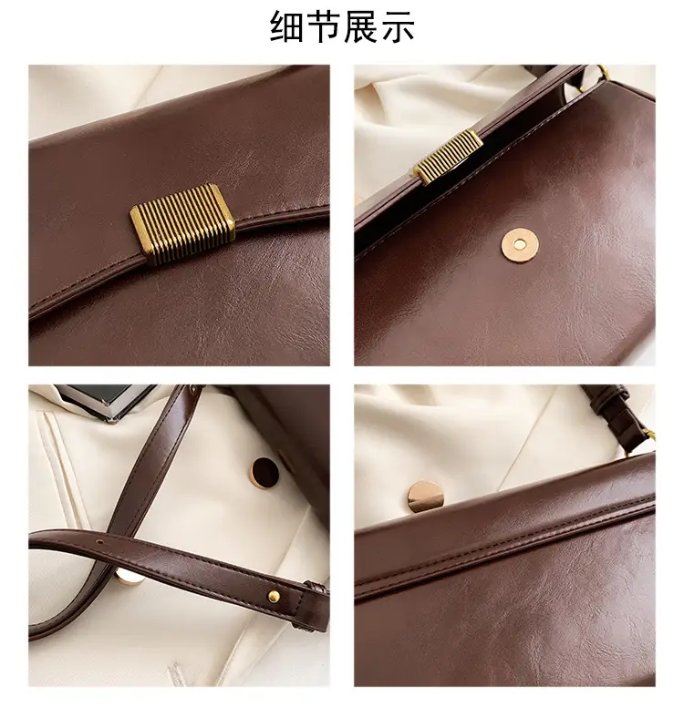 Women's Brown Crossbody Bag with Gold Plated Clasp — feature 6