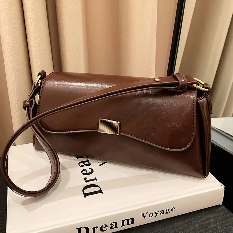 Women's Brown Crossbody Bag with Gold Plated Clasp