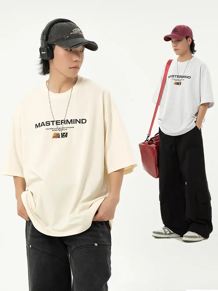 Helu Men's White Mastermind Letter T-Shirt Loose Fit - Image 3