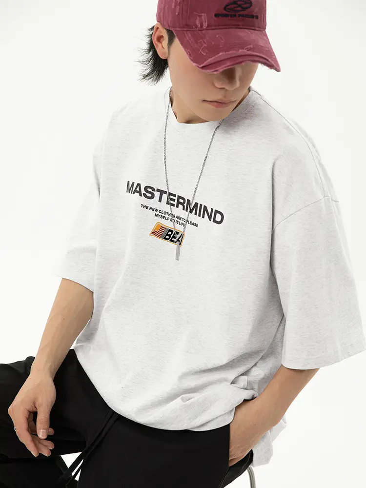 Helu Men's White Mastermind Letter T-Shirt Loose Fit - Image 5