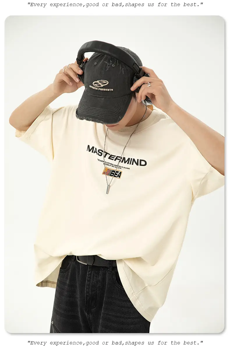 Helu Men's White Mastermind Letter T-Shirt Loose Fit — feature 14