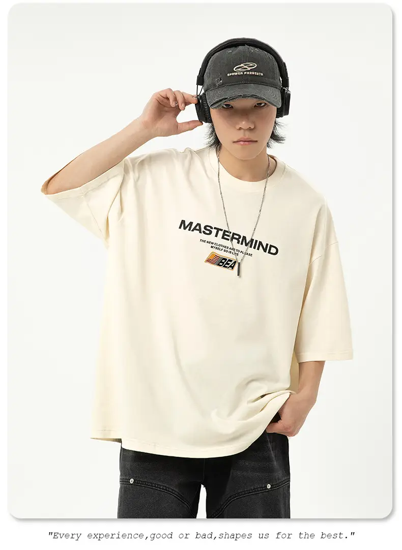 Helu Men's White Mastermind Letter T-Shirt Loose Fit — feature 15
