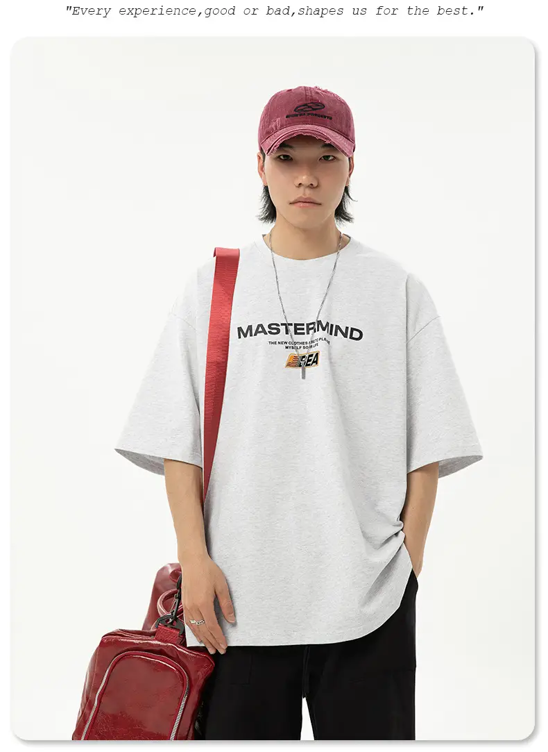 Helu Men's White Mastermind Letter T-Shirt Loose Fit — feature 18