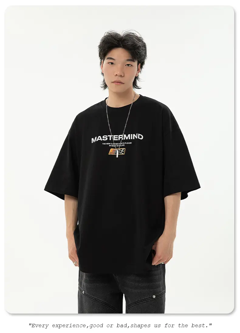 Helu Men's White Mastermind Letter T-Shirt Loose Fit — feature 22