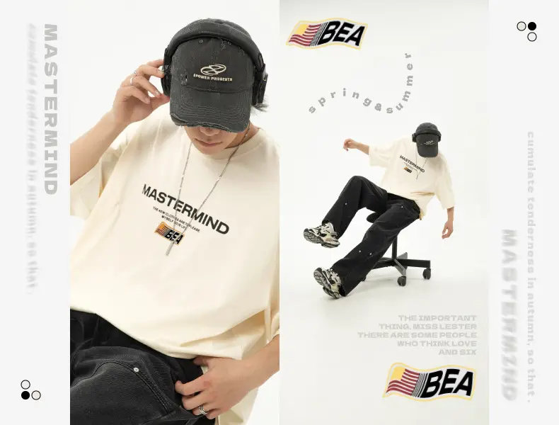 Helu Men's White Mastermind Letter T-Shirt Loose Fit — feature 4