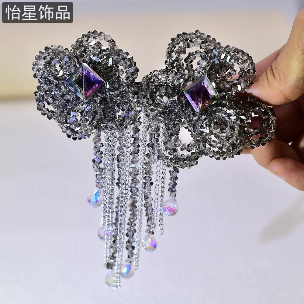 Crystal Tassel Hairpin with Silver Flower Design — feature 10