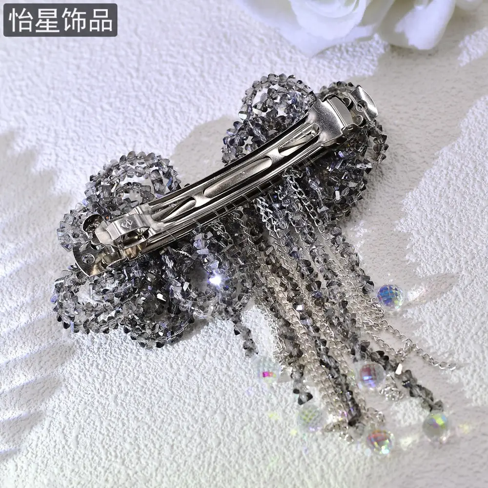 Crystal Tassel Hairpin with Silver Flower Design — feature 12