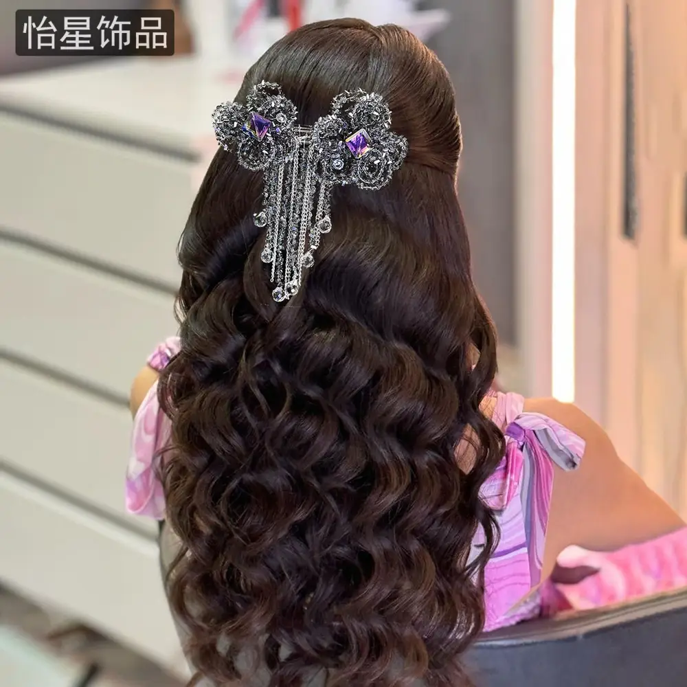 Crystal Tassel Hairpin with Silver Flower Design — feature 5