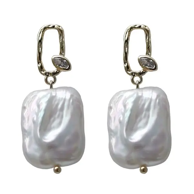 White Square Pearl Earrings Cold Wind Elegant Dangle - Image 5