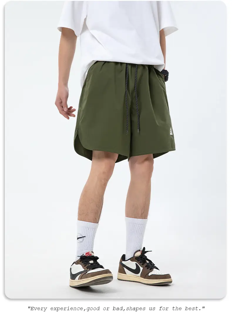 Men Curved Slit Sports Shorts Black White — feature 15