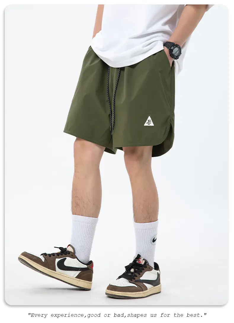 Men Curved Slit Sports Shorts Black White — feature 16