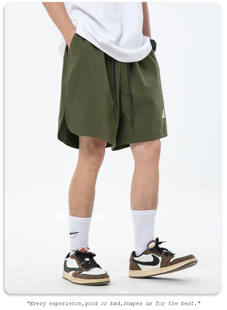 Men Curved Slit Sports Shorts Black White — feature 17
