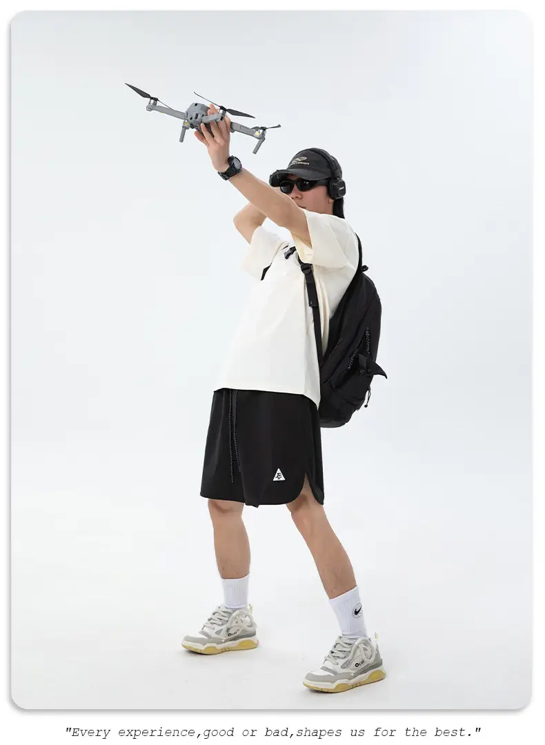 Men Curved Slit Sports Shorts Black White — feature 18