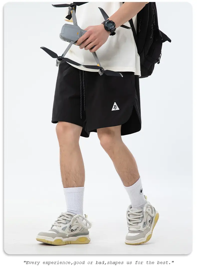 Men Curved Slit Sports Shorts Black White — feature 19
