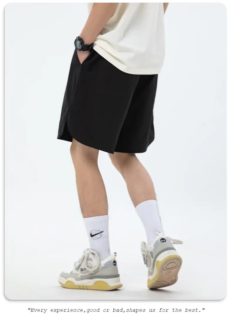Men Curved Slit Sports Shorts Black White — feature 20