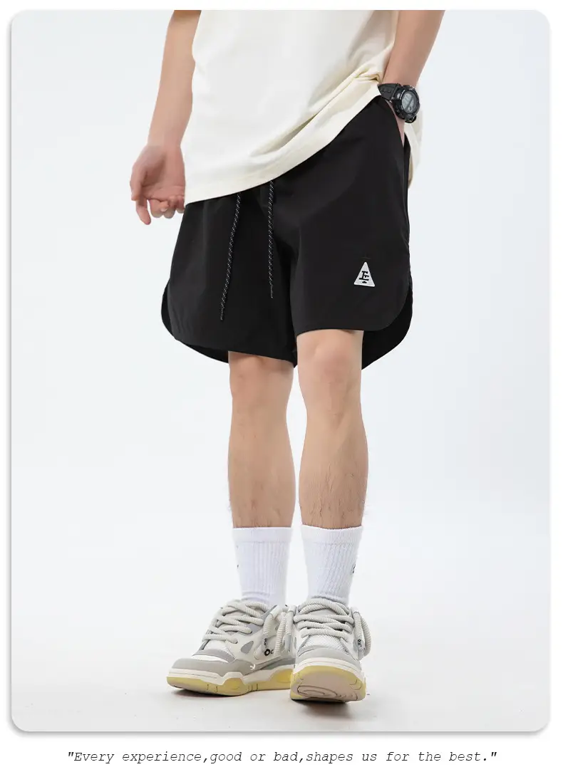 Men Curved Slit Sports Shorts Black White — feature 21
