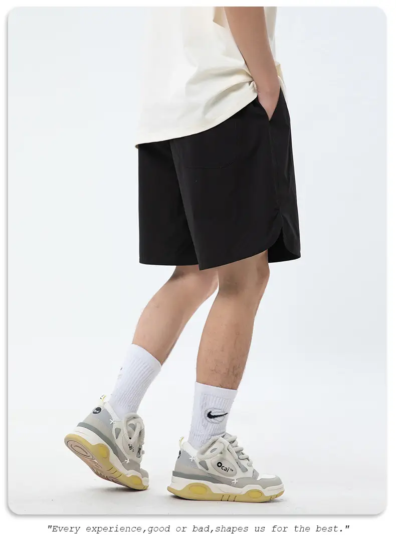 Men Curved Slit Sports Shorts Black White — feature 22