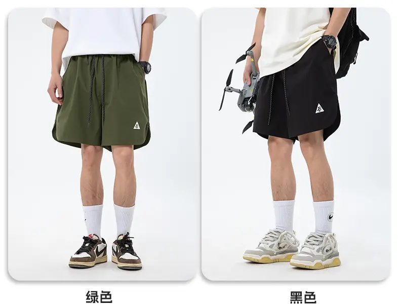 Men Curved Slit Sports Shorts Black White — feature 7