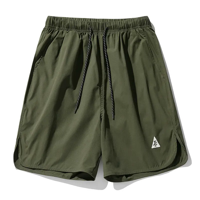 Men Curved Slit Sports Shorts Black White - Image 2