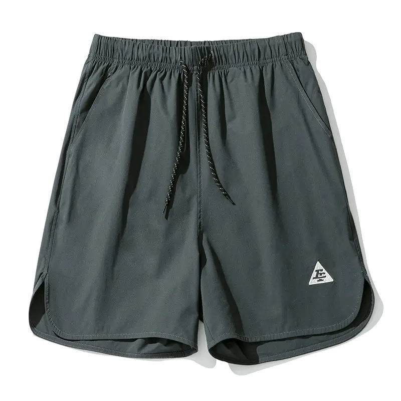 Men Curved Slit Sports Shorts Black White - Image 4