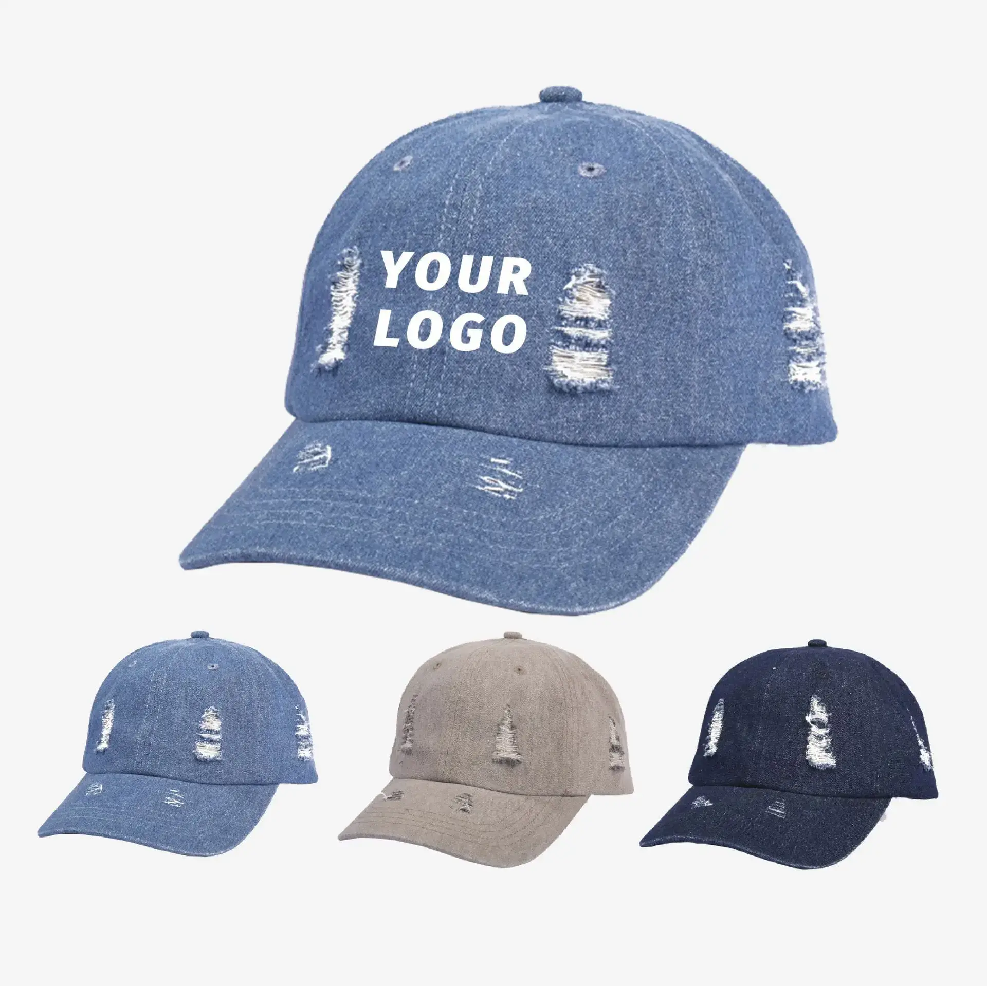 Blue Denim Baseball Cap with Retro Design - Image 7