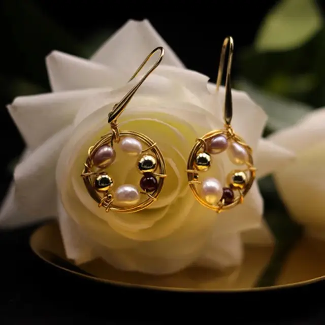 Elegant Pearl Earrings Hook Design Gold Plated - Image 2