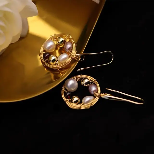 Elegant Pearl Earrings Hook Design Gold Plated - Image 3