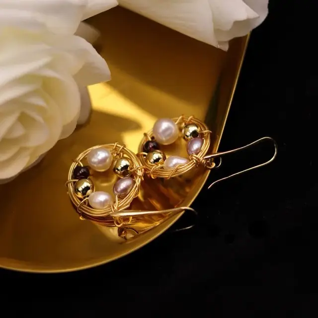 Elegant Pearl Earrings Hook Design Gold Plated - Image 4