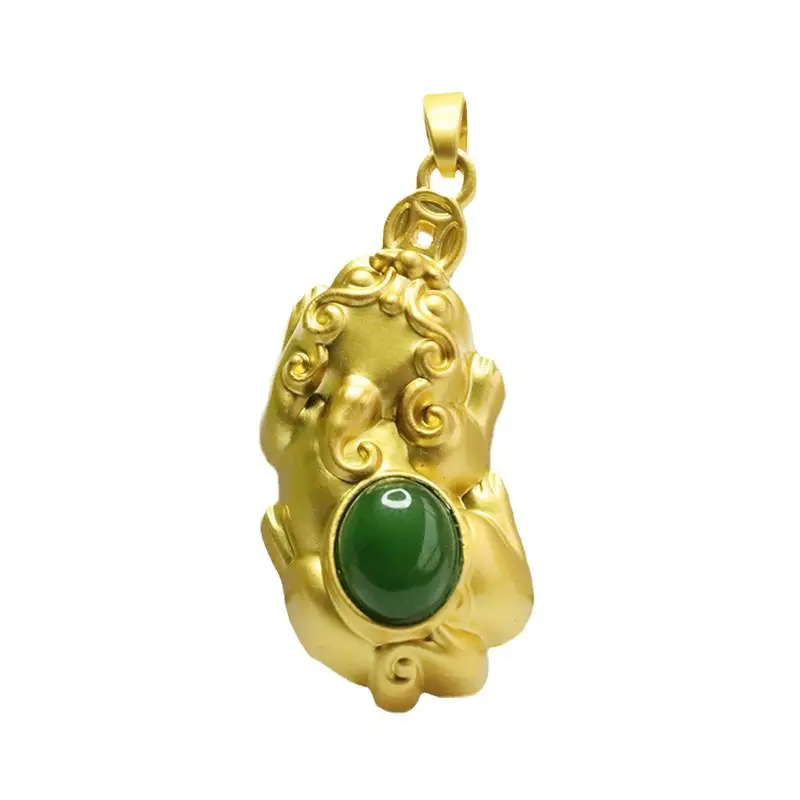 Golden Pixiu Jade Pendant Necklace for Women