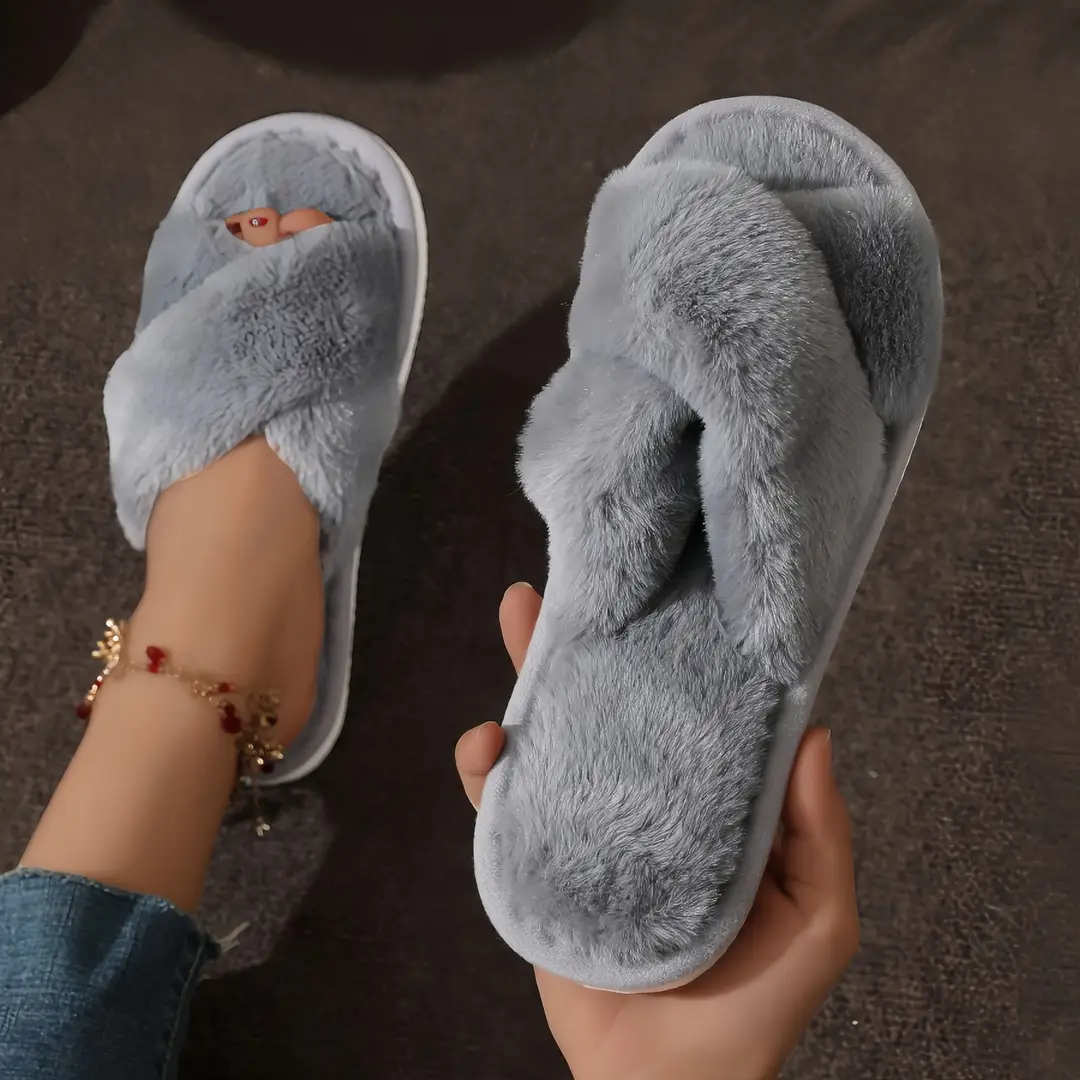 Cross-border TEMU SHEIN cross plush big explosions European and American Mao Mao cross with cotton slippers women Mao Mao cotton slippers - Image 14