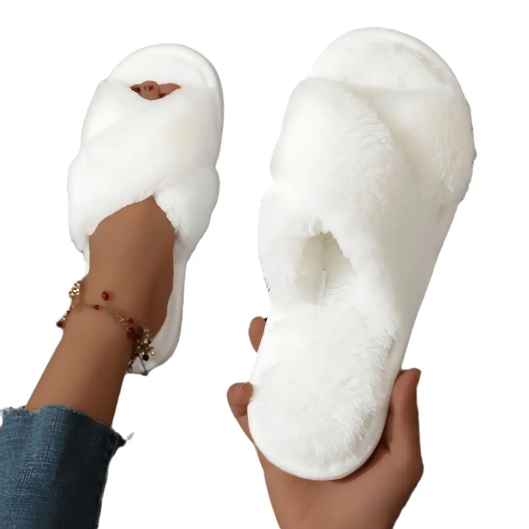 Cross-border TEMU SHEIN cross plush big explosions European and American Mao Mao cross with cotton slippers women Mao Mao cotton slippers - Image 17