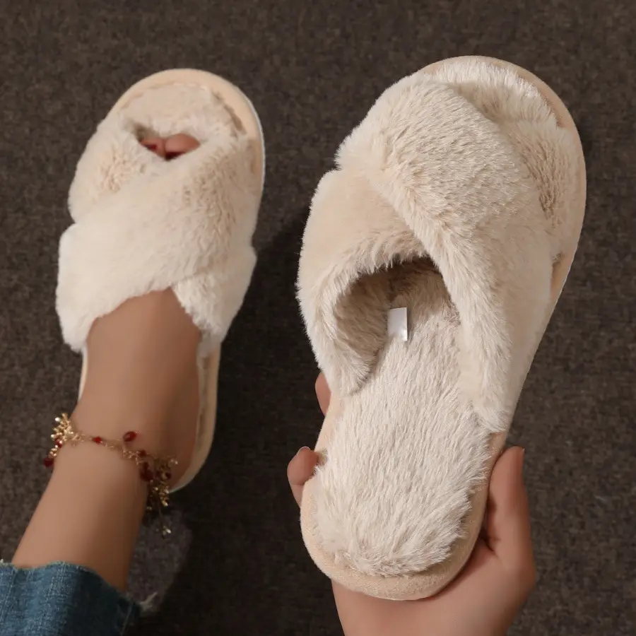 Cross-border TEMU SHEIN cross plush big explosions European and American Mao Mao cross with cotton slippers women Mao Mao cotton slippers — feature 15