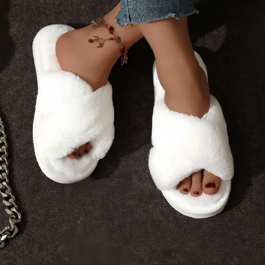Cross-border TEMU SHEIN cross plush big explosions European and American Mao Mao cross with cotton slippers women Mao Mao cotton slippers — feature 22