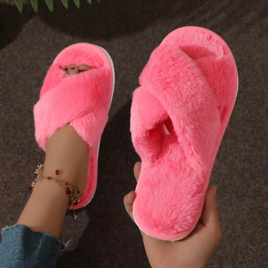 Cross-border TEMU SHEIN cross plush big explosions European and American Mao Mao cross with cotton slippers women Mao Mao cotton slippers — feature 27