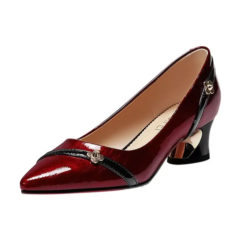 Soft leather single-layer shoes Women's Mid Heel chunky heel versatile 2024 spring and summer new soft bottom professional shallow mouth comfortable pointed women's shoes - Image 7