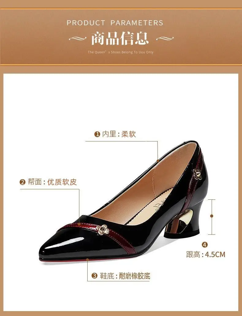 Soft leather single-layer shoes Women's Mid Heel chunky heel versatile 2024 spring and summer new soft bottom professional shallow mouth comfortable pointed women's shoes — feature 2