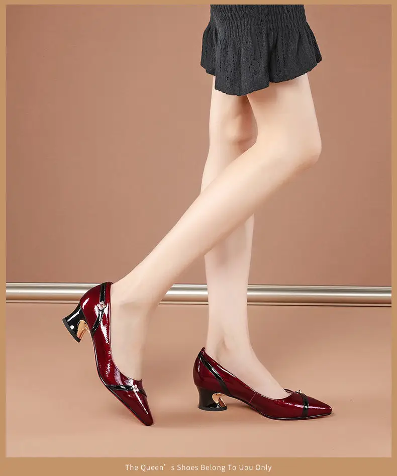 Soft leather single-layer shoes Women's Mid Heel chunky heel versatile 2024 spring and summer new soft bottom professional shallow mouth comfortable pointed women's shoes — feature 5