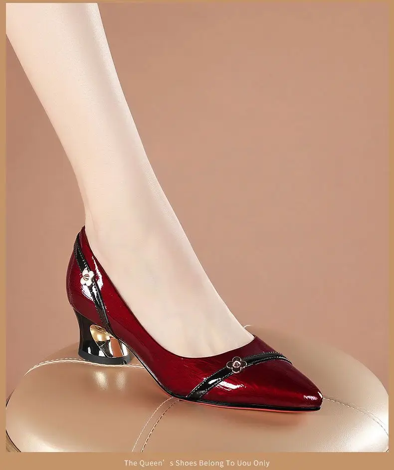 Soft leather single-layer shoes Women's Mid Heel chunky heel versatile 2024 spring and summer new soft bottom professional shallow mouth comfortable pointed women's shoes — feature 6